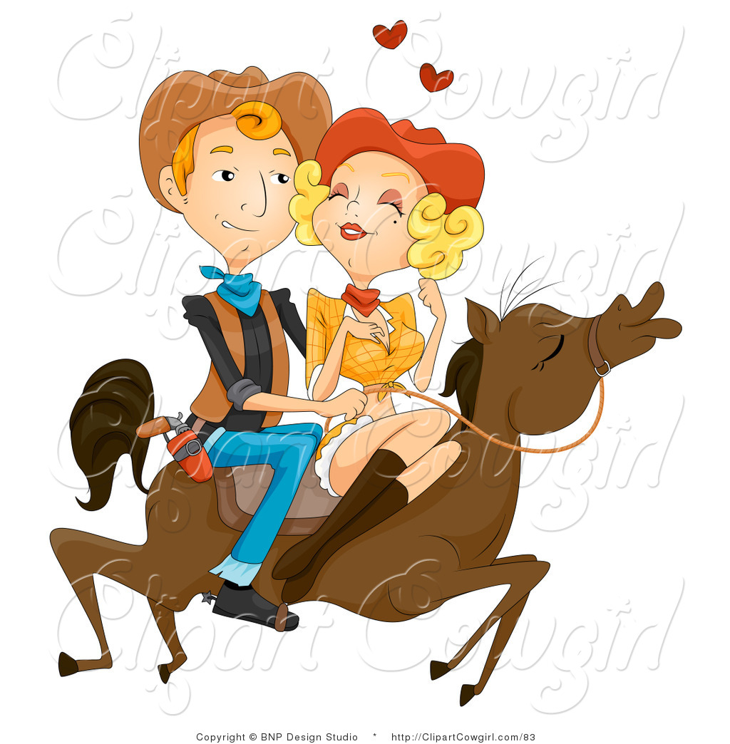 Clipart Of A Wild West Cowboy Couple Riding A Horse By Bnp Design