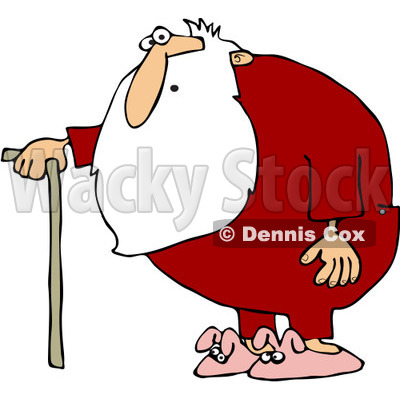 Clipart Surprised Santa With A Cane And Pink Bunny Slippers   Royalty