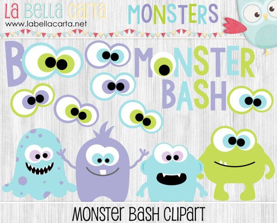 Monster Bash Clipart Digital Scrapbooking Invitations Card Making