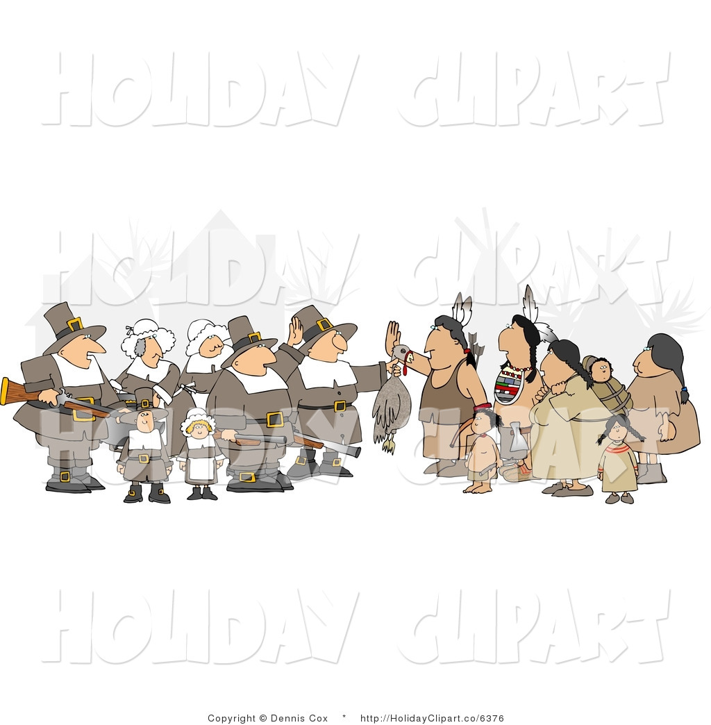 Pilgrims Offering A Dead Turkey To Indians   Thanksgiving Clipart