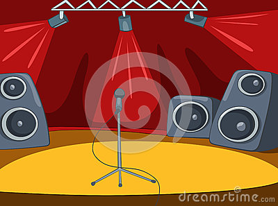 Rock Roll Stage With Musical And Light Equipment  Vector Cartoon
