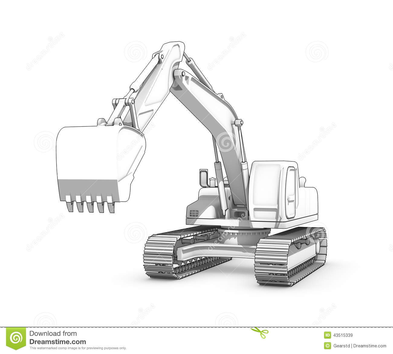 Three Dimensional Illustration Of Black And White Sketch Of Excavator