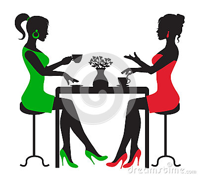 Two Women Drinking Coffee At A Table Royalty Free Stock Photo   Image