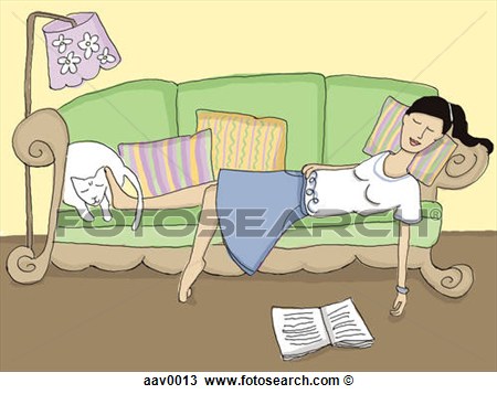 Woman And Cat Sleeping On The Couch  Fotosearch   Search Clipart