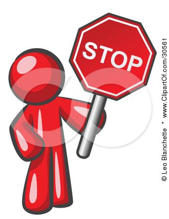 30561 Clipart Illustration Of A Red Man Holding A Red Stop Sign
