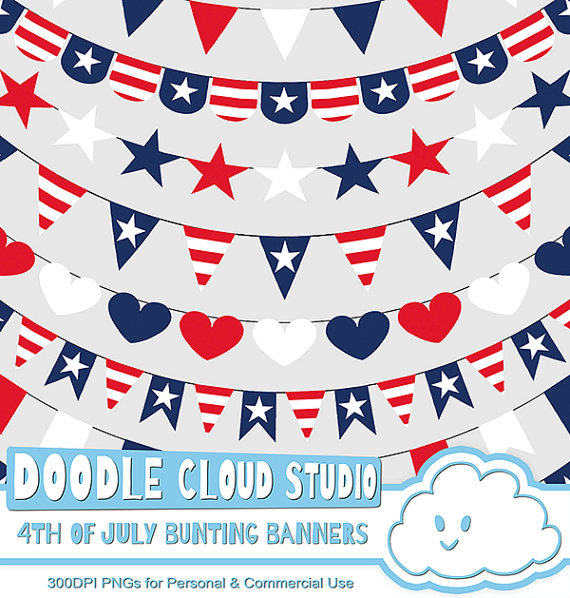 4th Of July Bunting Banners Clipart Patriotic Flags Stars   Stripes