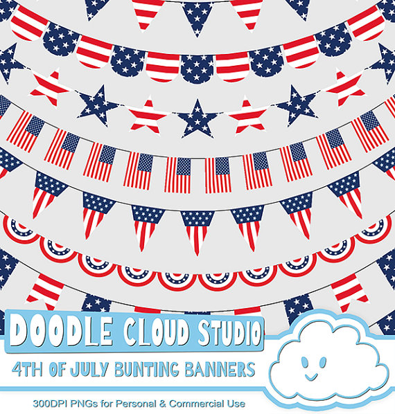 4th Of July Bunting Banners Clipart Patriotic Flags Stars   Stripes    