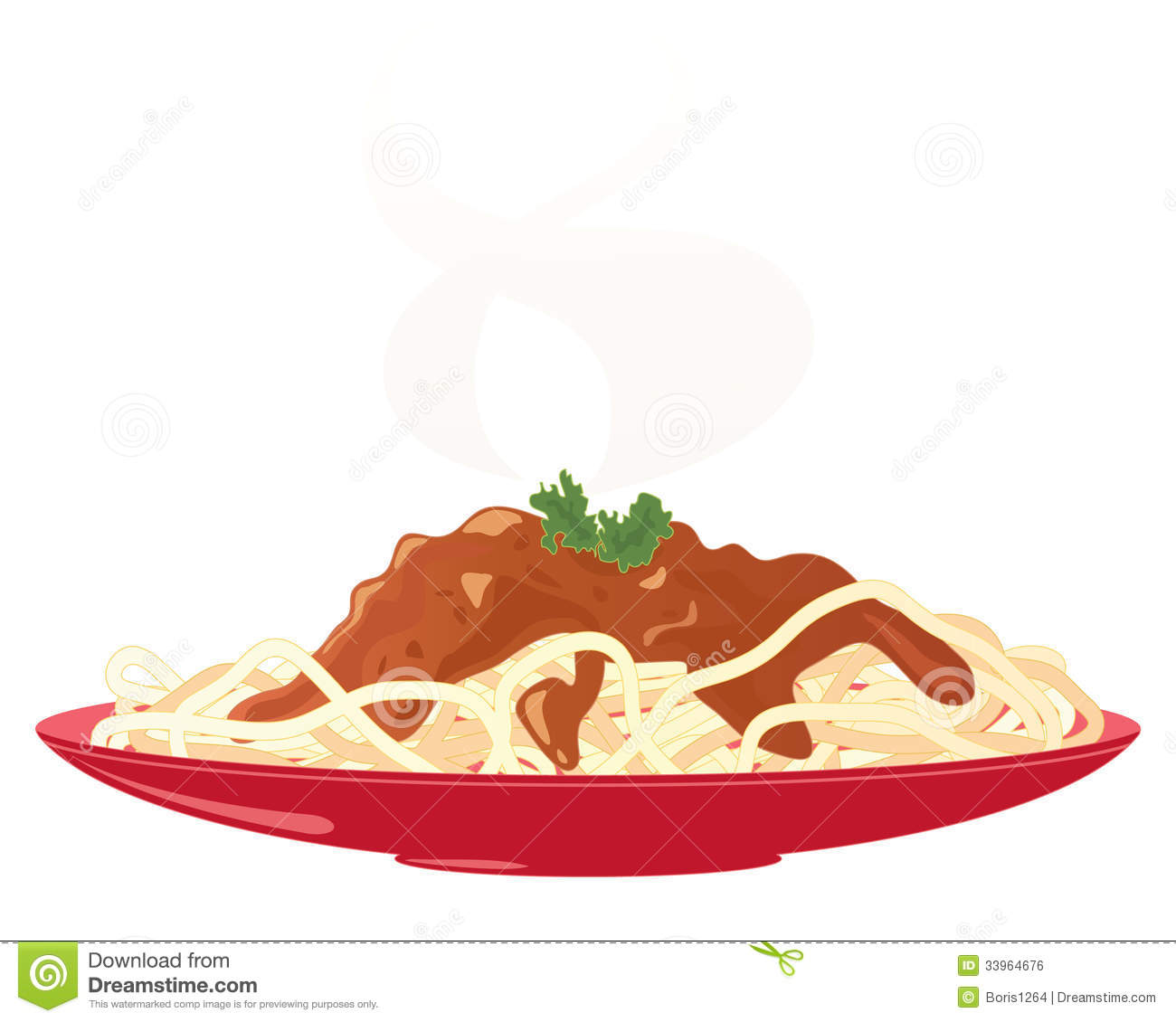 An Illustration Of A Red Plate With A Meal Of Delicious Spaghetti