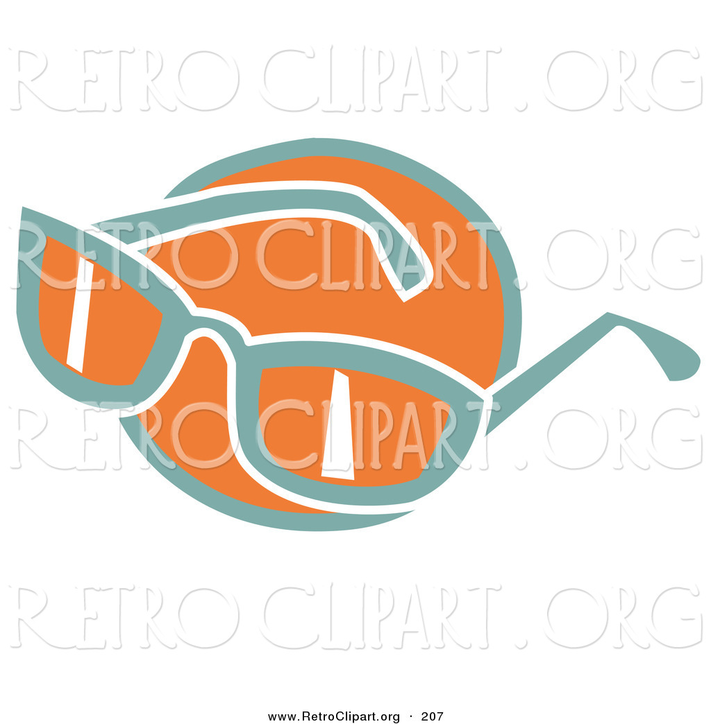 Clipart Of A Pair Of Orange And Green Sunglasses Over An Orange Circle
