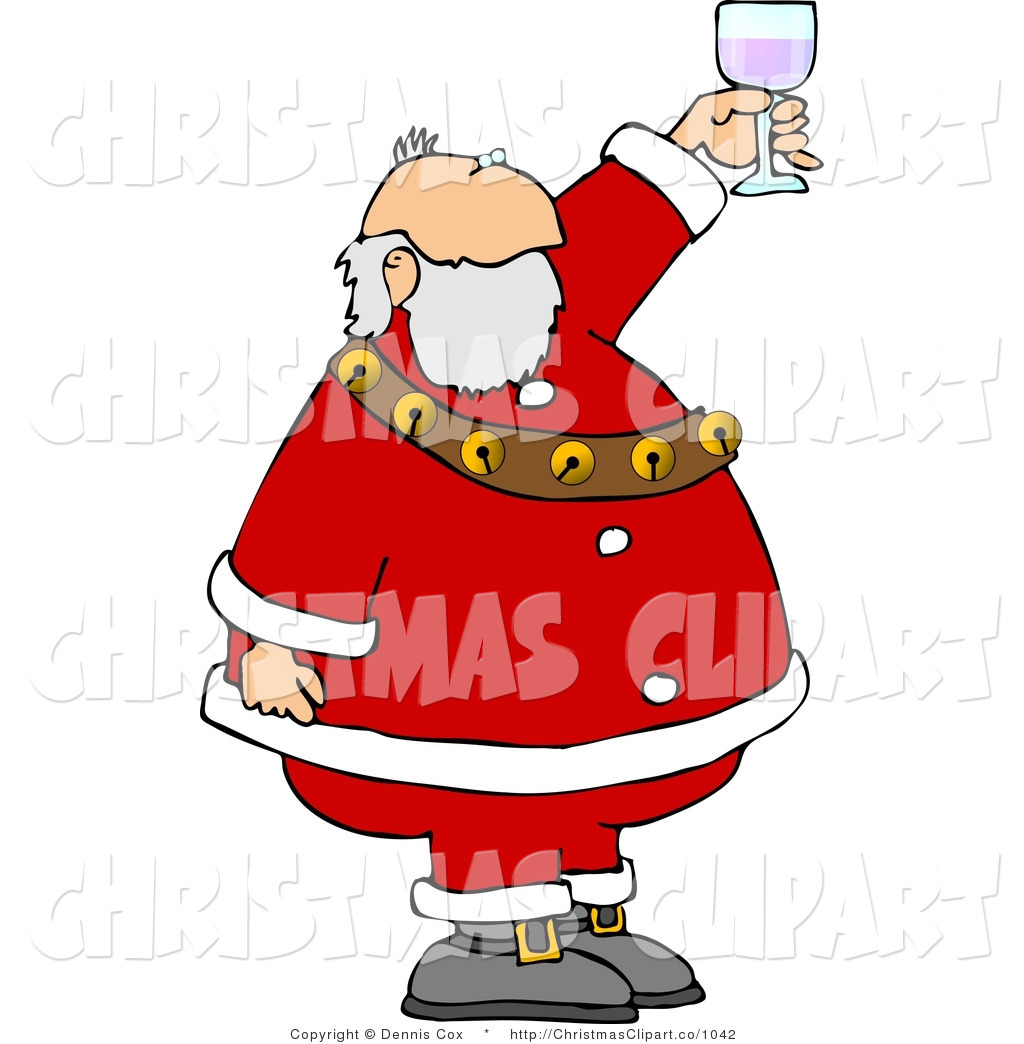 Clipart Of Santa Claus Proposing A Toast With A Glass Of Red Wine By