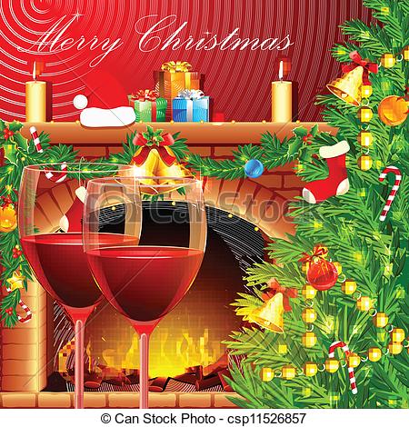 Clipart Vector Of Christmas Decoration With Wine Glass   Illustration
