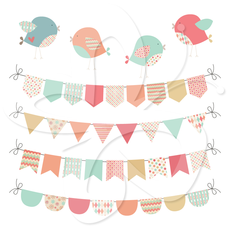 Home   All Clip Art   Bunting Clip Art With Birds