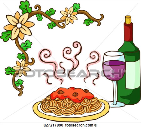 Illustration   Meal Of Spaghetti And Wine  Fotosearch   Search Clipart