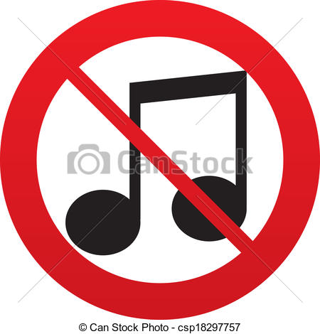 No Music Note Sign Icon  Musical Symbol  Red Prohibition Sign  Stop