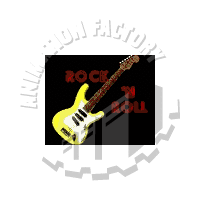 Rock  N  Roll Red Neon Sign With Guitar Animated Clipart