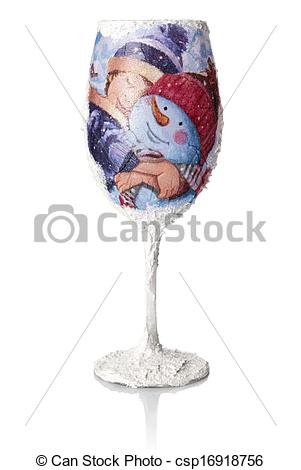 Stock Images Of Christmas Decoupage On The Wine Glass   Christmas