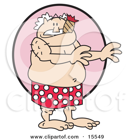 Surprised Old Man In Red And White Polka Dot Boxers Smoking A Cigar