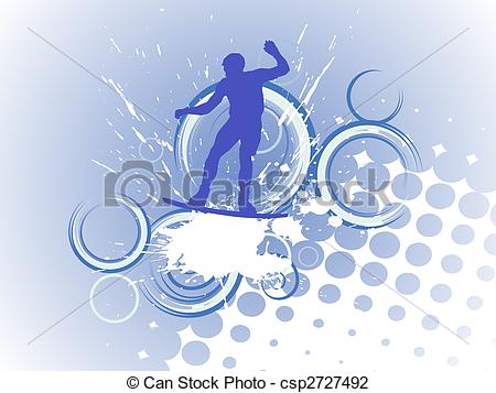 Vector Illustration Of Wakeboarder Silhouettes On An Abstract
