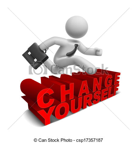 Vector Of 3d Businessman Jumping Over Change Yourself Word With White