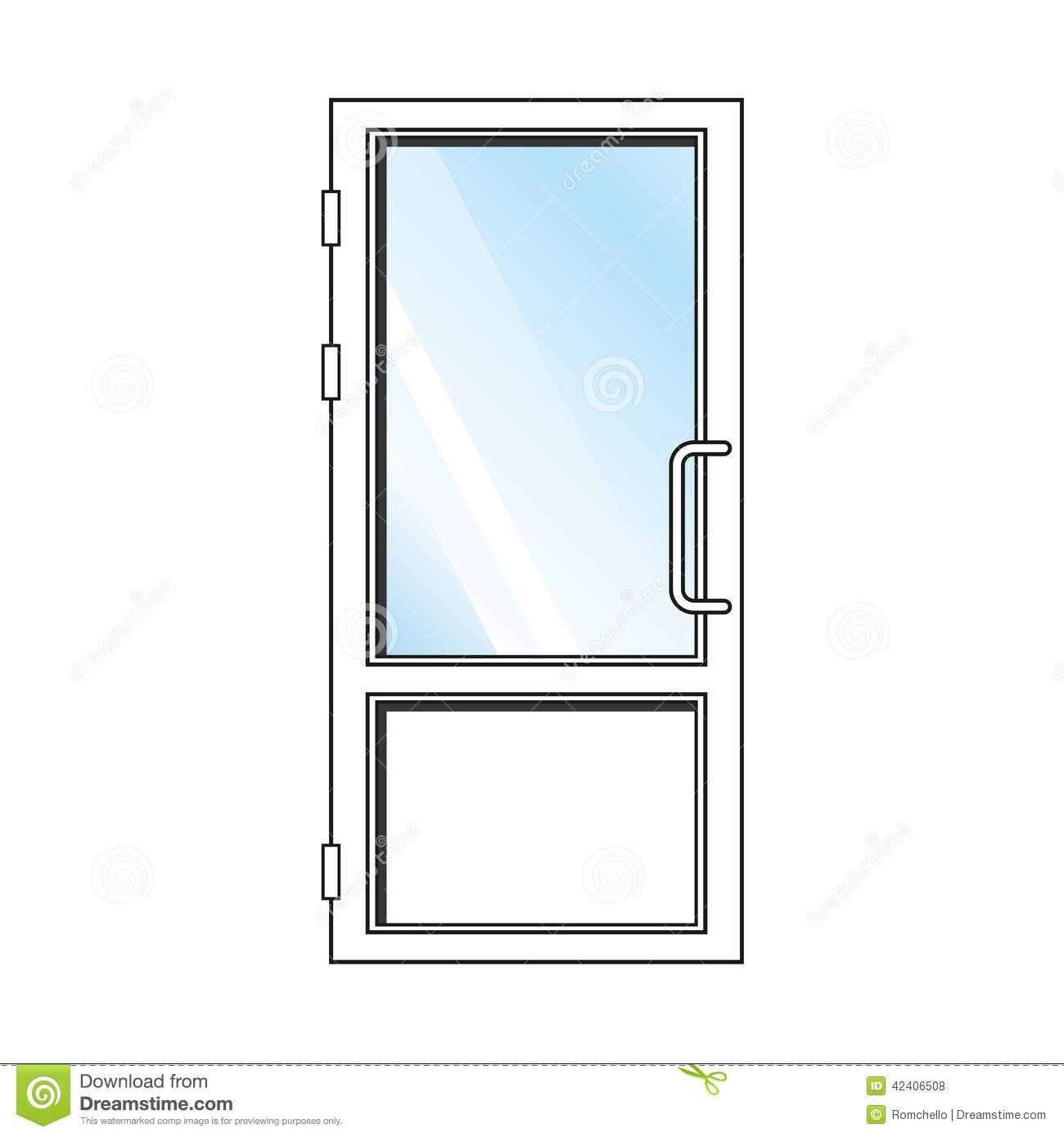 White Plastic Front Door With Glass On White Background