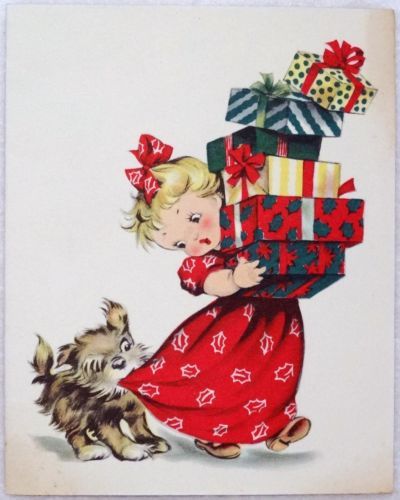 1807 50s Dog Wants Her Attention  Vintage Christmas Card Greeting