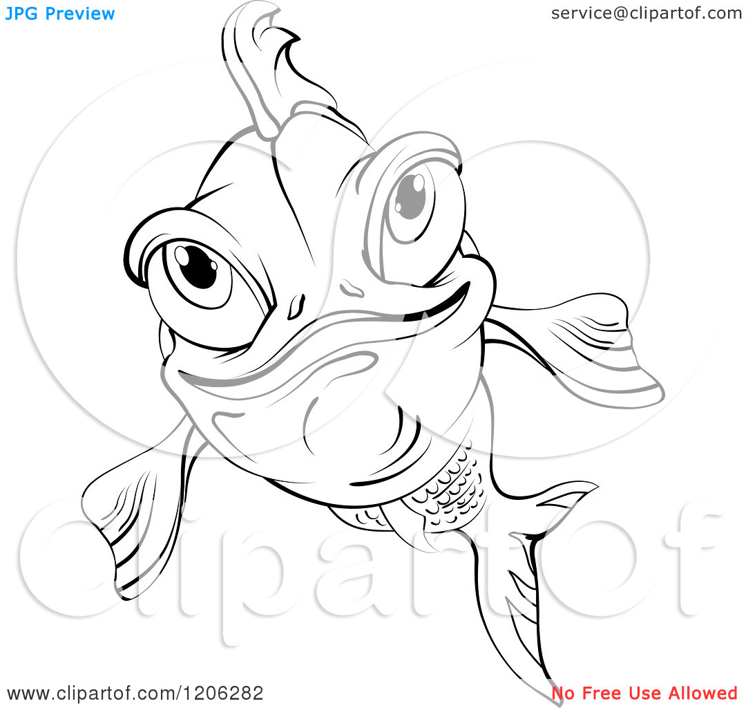 Cartoon Of A Black And White Happy Fish   Royalty Free Vector Clipart    