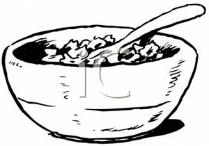 Clipart Image Of Black And White Bowl Of Cereal