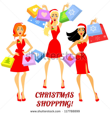 Girls Holding Shopping Bags 50s 60s Retro Fashion   Stock Vector