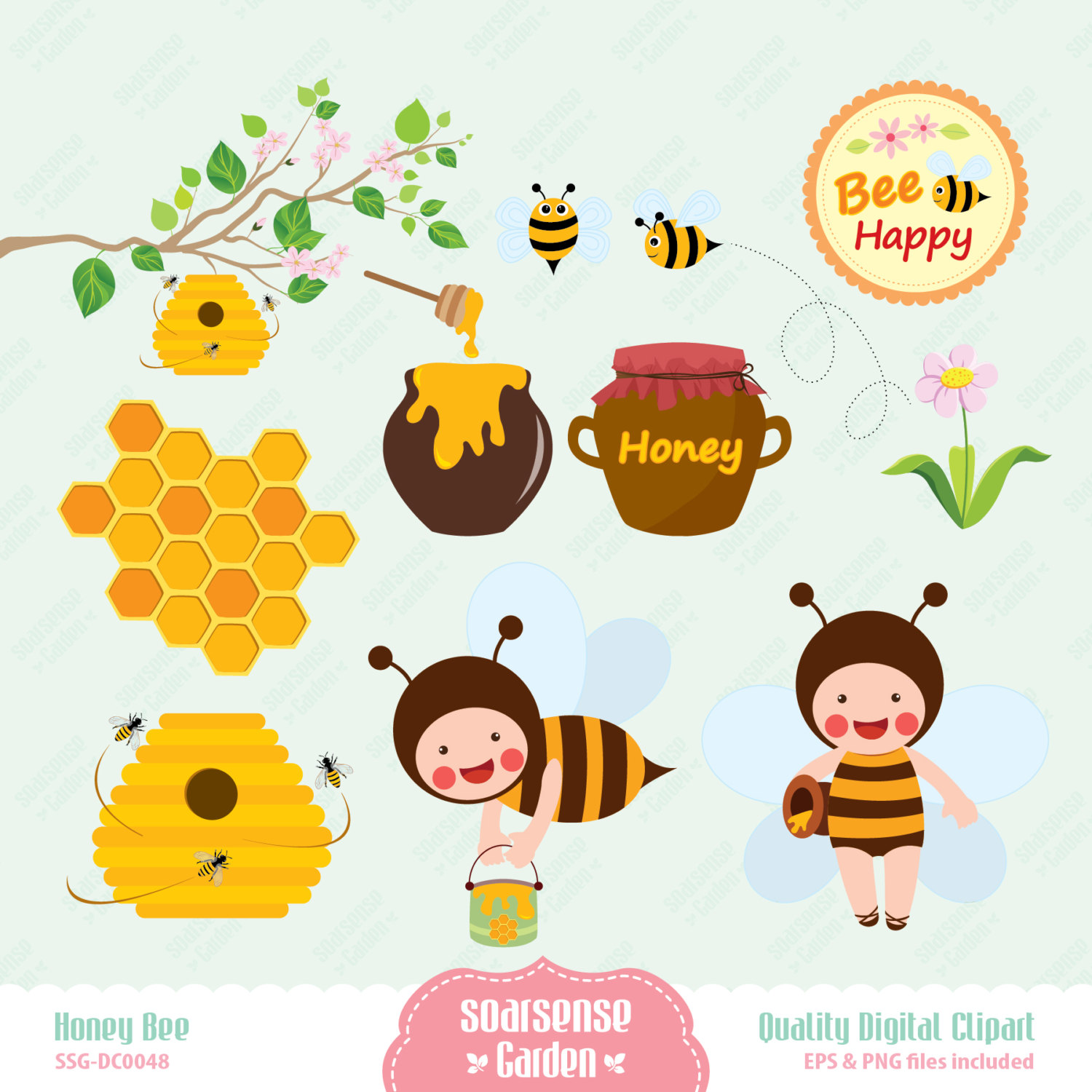 Honey Bee Digital Clipart Bee Hive Honeycomb Honey By Ssgarden