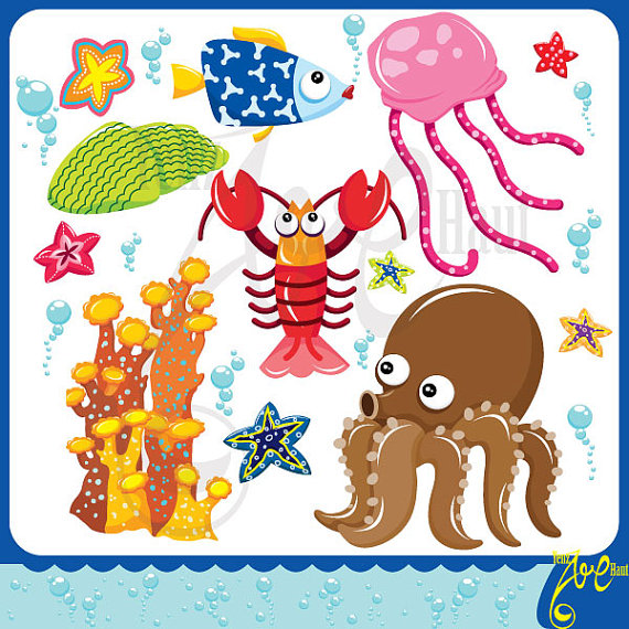 Items Similar To Cute Sea Life Clipart Elements Uws007 Personal And