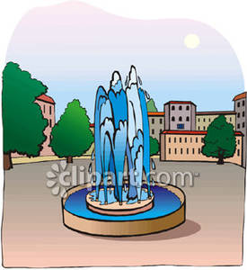 Large Fountain In A Town Square   Royalty Free Clipart Picture