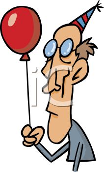 Sad Guy Holding A Birthday Balloon   Royalty Free Clip Art