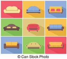 Sofas And Couches Icons Set   Comfortable Sofas And Couches