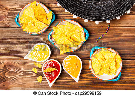 Stock Photo   Plate Of Nachos With Different Dips   Stock Image    