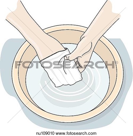 Wash Cloth Dips Into Water Filled Basin  Nu109010   Search Clipart