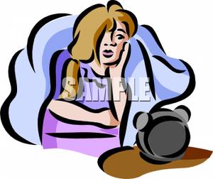 An Woman Looking At Her Alarm Clock   Clipart