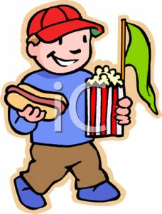 Boy With Popcorn And A Hotdog   Royalty Free Clipart Picture
