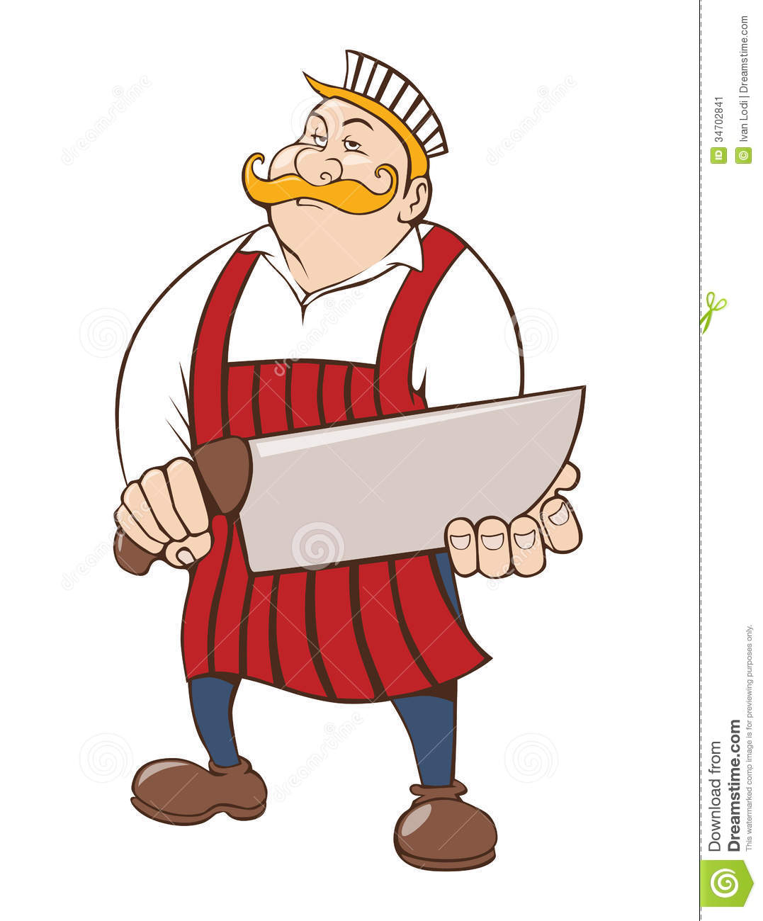 Butcher With Blond Mustache With A Big Knife In His Hands