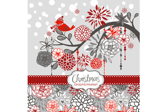 Christmas Clipart Bird On The Branch   Illustrations On Creative