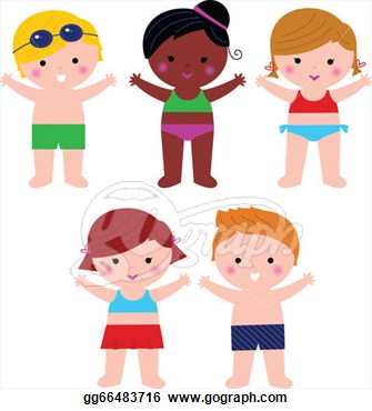 Cute Summer Kids In Swimsuit Set Isolated On White  Vector Clipart