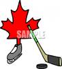 Free Clipart Image  The Canadian Red Leaf And A Hockey Puck And Stick