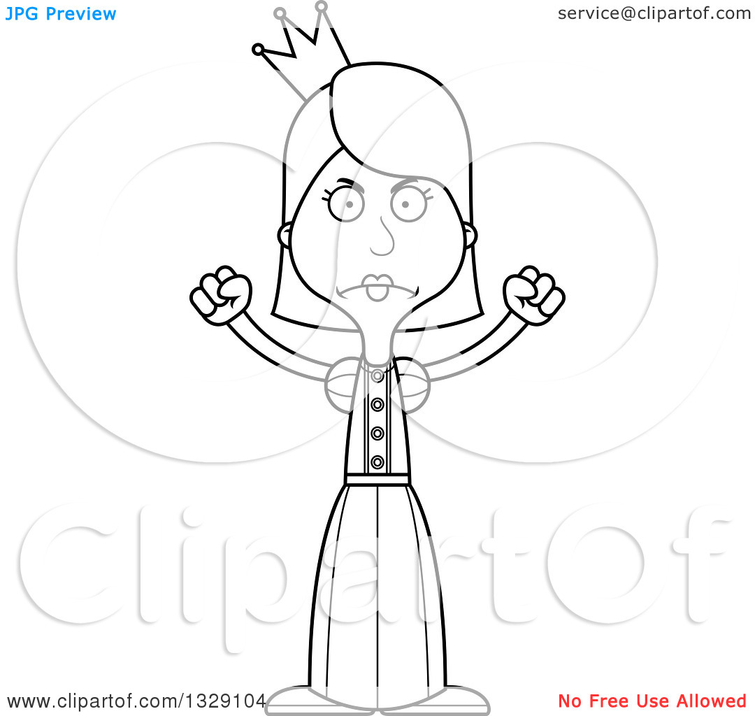 Lineart Clipart Of A Cartoon Black And White Angry Tall Skinny White