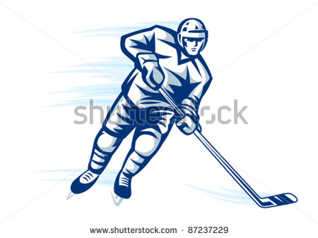 Moving Hockey Player In Retro Silhouette Style For Sports Design