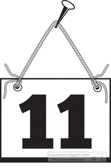 Numbers   Number Eleven Hanging On Board With Rope   Classroom Clipart