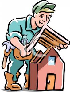 Of A Carpenter Building A Doll House   Royalty Free Clipart Picture