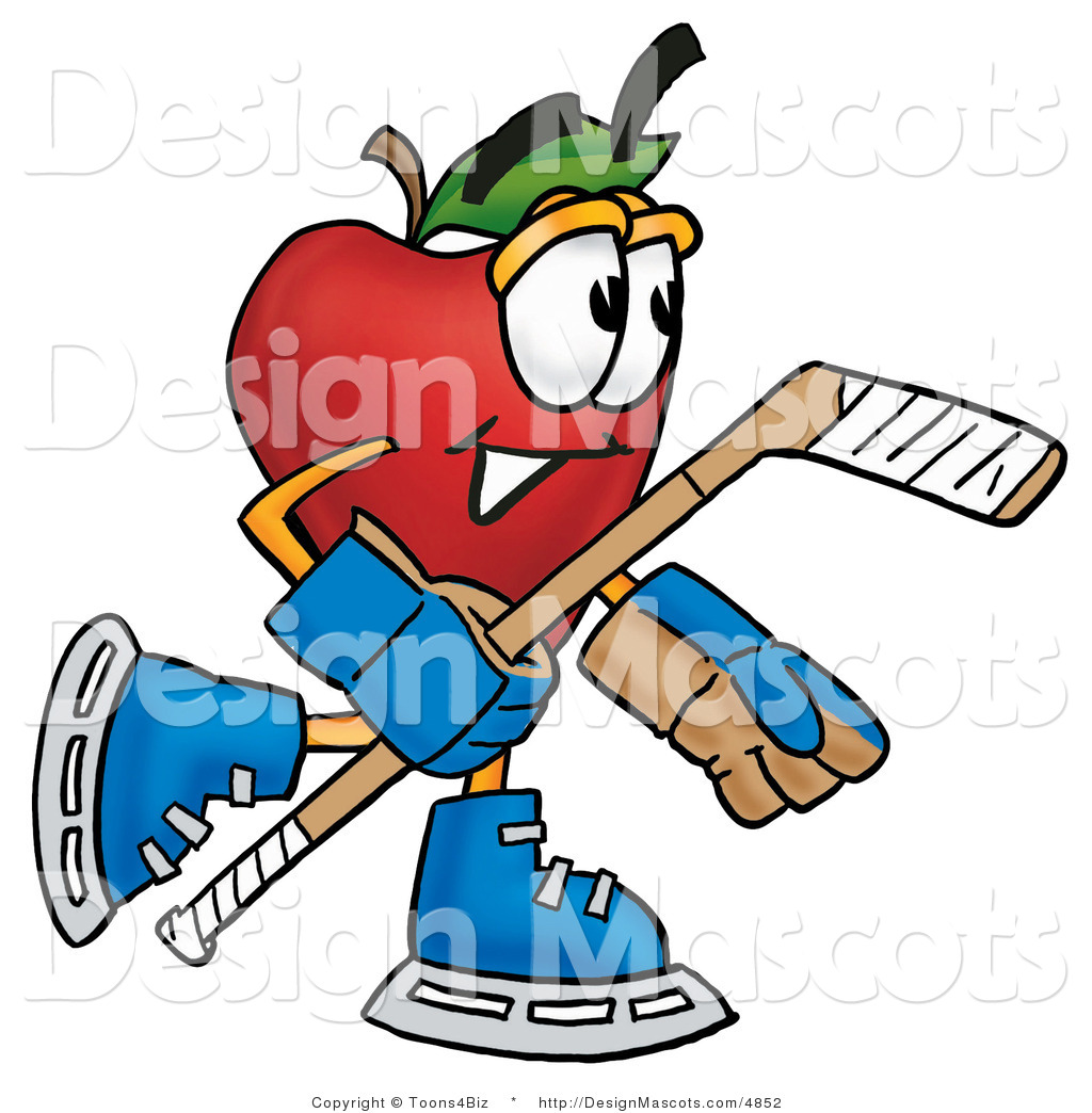 Preview  Clipart Of A Red Apple Character Mascot Playing Ice Hockey