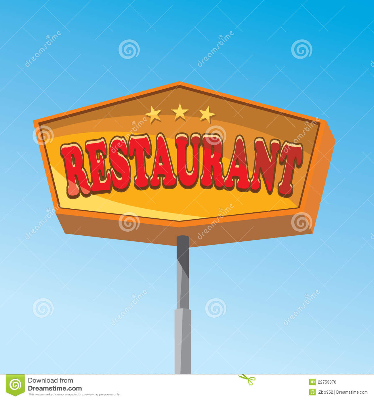 Restaurant Sign On Post Pole Traffic Road Roadsign Blue Isolated