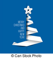Simple Blue Vector Card With Christmas Tree Made From Paper Stripe