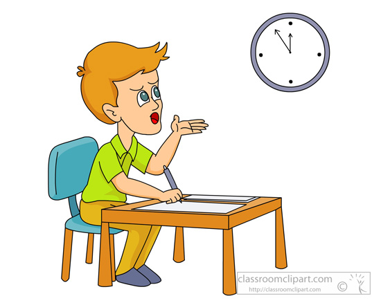 Student Looking At Clock During Final Exams   Classroom Clipart