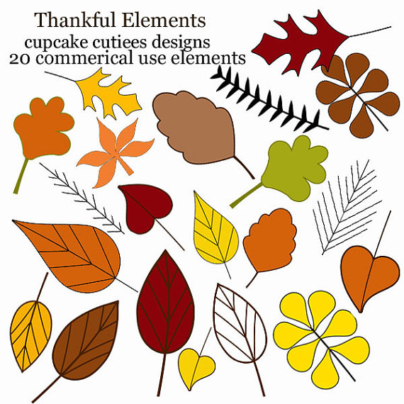 Thankful Leaves Digital Clipart Elements Commercial Use Instant    